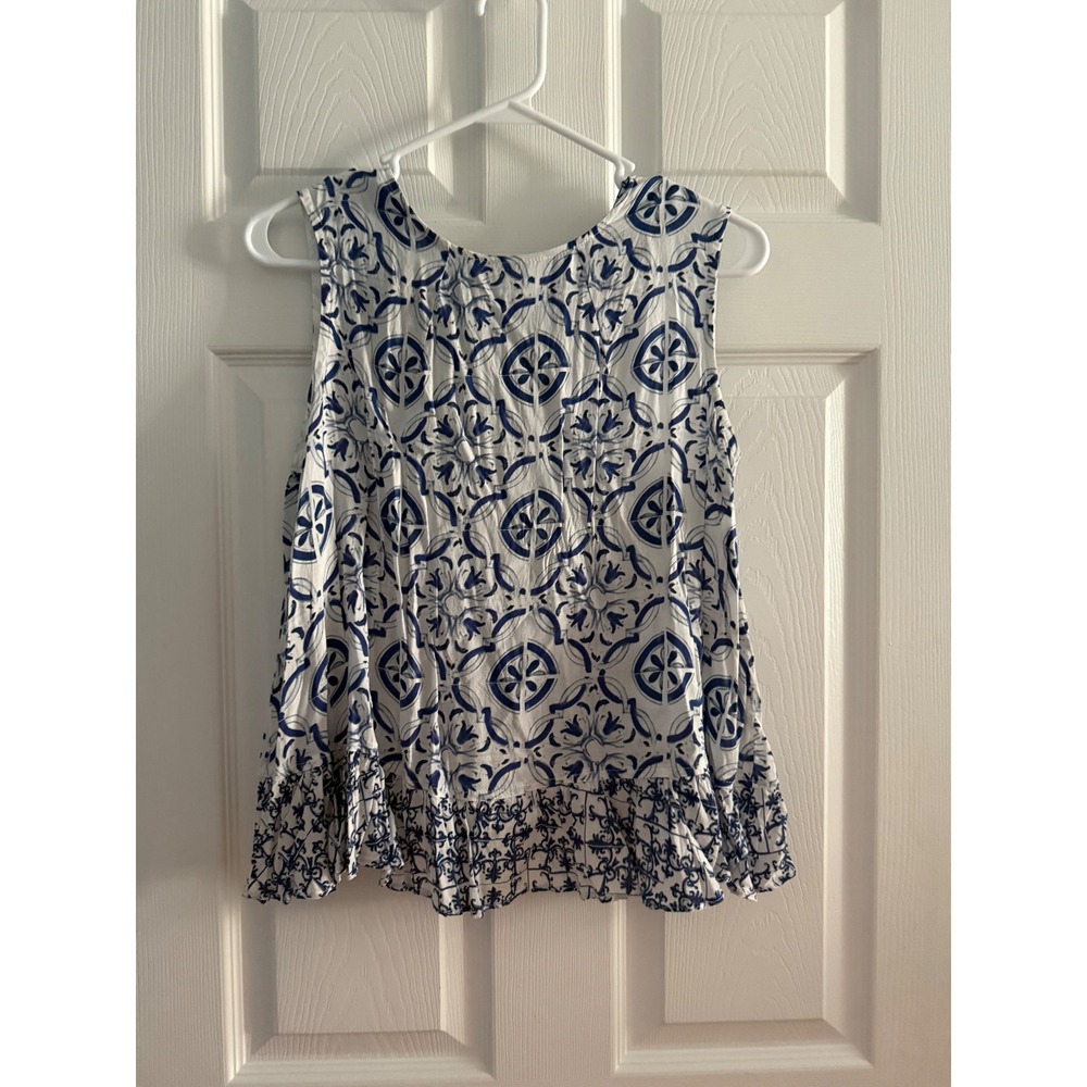 Vineyard Vines Blue White Mediterranean Tile Print Sleeveless Top L